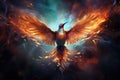 Beautiful firebird on the magical background. Phoenix.Burning bird. Mythical Creature. Legend. Fantasy Fiery bird.Fairytale