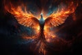 Beautiful firebird on the magical background. Phoenix.Burning bird. Mythical Creature. Legend. Fantasy Fiery bird.Fairytale