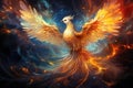 Beautiful firebird on the magical background. Phoenix.Burning bird. Mythical Creature. Legend. Fantasy Fiery bird.Fairytale