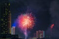 Beautiful firework display for celebration happy new year and merry christmas with Twilight night and firework lighting in bangkok Royalty Free Stock Photo