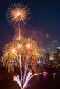 Beautiful firework display for celebration happy new year and merry christmas with  Twilight night and firework lighting in Royalty Free Stock Photo