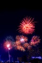 firework display for celebration happy new year and merry christmas with Twilight night and firework lighting in Royalty Free Stock Photo