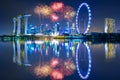 Beautiful firework over central business district building of Singapore city at night