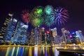 Firework over central business district building of Singapore ci