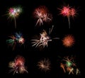 Beautiful firework set on black background. Very large resolution picture.