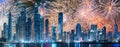 Beautiful fireworks above Dubai Marina bay, UAE Royalty Free Stock Photo
