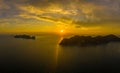 Beautiful fireworks above tropical landscape, Tropical island at sunset with resorts - Phi-Phi island, Krabi Province, Thailand Royalty Free Stock Photo