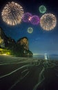 Beautiful fireworks above tropical landscape, Thailand Royalty Free Stock Photo