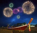 Beautiful fireworks above tropical landscape, Thailand Royalty Free Stock Photo