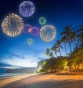 Beautiful fireworks above tropical landscape, Thailand Royalty Free Stock Photo