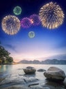 Beautiful fireworks above tropical landscape, Thailand Royalty Free Stock Photo