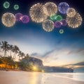 Beautiful fireworks above tropical landscape, Thailand Royalty Free Stock Photo