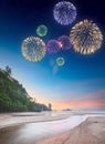 Beautiful fireworks above tropical landscape, Thailand Royalty Free Stock Photo