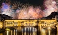 Beautiful fireworks above Vecchio Bridge, Florence