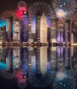 Beautiful fireworks above West Bay and Doha City, Qatar