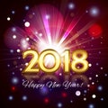 Beautiful fireworks with greetings Happy New Year 2018! Royalty Free Stock Photo