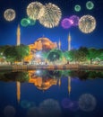 Beautiful fireworks and cityscape of Istanbul Royalty Free Stock Photo