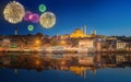 Beautiful fireworks and cityscape of Istanbul Royalty Free Stock Photo