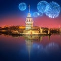 Beautiful fireworks and cityscape of Istanbul Royalty Free Stock Photo