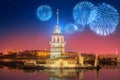 Beautiful fireworks and cityscape of Istanbul Royalty Free Stock Photo