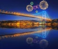 Beautiful fireworks and cityscape of Istanbul Royalty Free Stock Photo