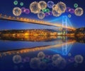 Beautiful fireworks and cityscape of Istanbul Royalty Free Stock Photo