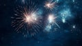 Beautiful fireworks on a dark blue sky background with stars and smoke Generative AI Royalty Free Stock Photo