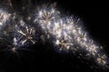 Multiple Fireworks in night sky in a composition in shades gold and white Royalty Free Stock Photo