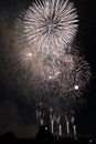 Multiple Fireworks in night sky in a composition in shades white Royalty Free Stock Photo