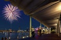 Beautiful fireworks display during National day parade in Marina Bay in Singapore Royalty Free Stock Photo