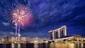 Beautiful fireworks display during National day parade in Marina Bay in Singapore Royalty Free Stock Photo