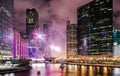 A beautiful fireworks display to celebrate the New Year in Chicago Royalty Free Stock Photo