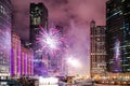 A beautiful fireworks display to celebrate the New Year in Chicago Royalty Free Stock Photo