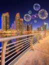 Beautiful fireworks in Dubai marina. UAE Royalty Free Stock Photo