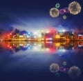 Beautiful fireworks in Hong Kong and Financial district Royalty Free Stock Photo