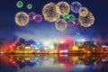 Beautiful fireworks in Hong Kong and Financial district Royalty Free Stock Photo
