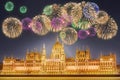 Beautiful fireworks near hungarian Parliament Royalty Free Stock Photo