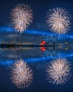 Beautiful fireworks near Maiden Tower Royalty Free Stock Photo