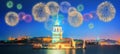 Beautiful fireworks near Maiden Tower Istanbul Royalty Free Stock Photo