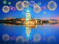 Beautiful fireworks near Maiden Tower Istanbul Royalty Free Stock Photo