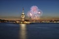 Beautiful fireworks near Maiden Tower Royalty Free Stock Photo