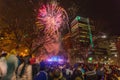 Halifax, Nova Scotia, Canada - Jan 1, 2020 - Beautiful fireworks Halifax City Hall with cheering background crowd.