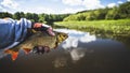 A beautiful fish in the fisherman's hand Royalty Free Stock Photo
