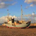 Beautiful fishing boat on the beach. Summer scene at the Slettestrand, Denmark.