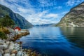 Beautiful fishing house on fjord. Norway Royalty Free Stock Photo