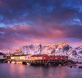 Beautiful fishing village with boats at sunrise Royalty Free Stock Photo