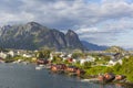 Beautiful fishing village of Reine in the sunset light, Lofoten islands Royalty Free Stock Photo