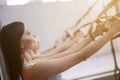 Beautiful fit girls are doing push-ups with equipment Royalty Free Stock Photo