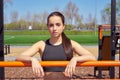 Beautiful fitness girl doing exercises in stylish sportswear  outdoors. Royalty Free Stock Photo