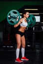 Beautiful fitness woman lifting barbell. Royalty Free Stock Photo